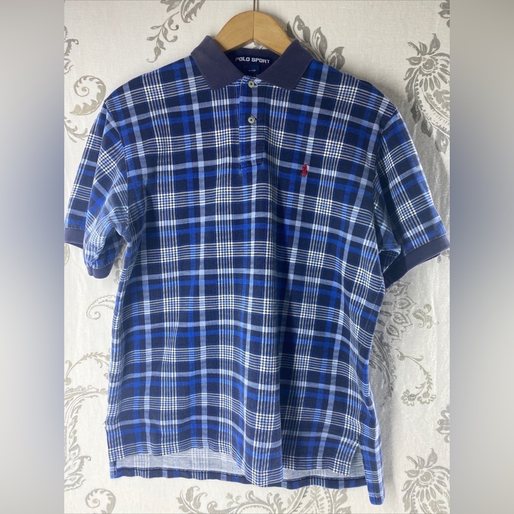 POLO SPORT RALPH LAUREN Vtg
90s MED Polo Shirt RARE Plaid Made
In USA‎
